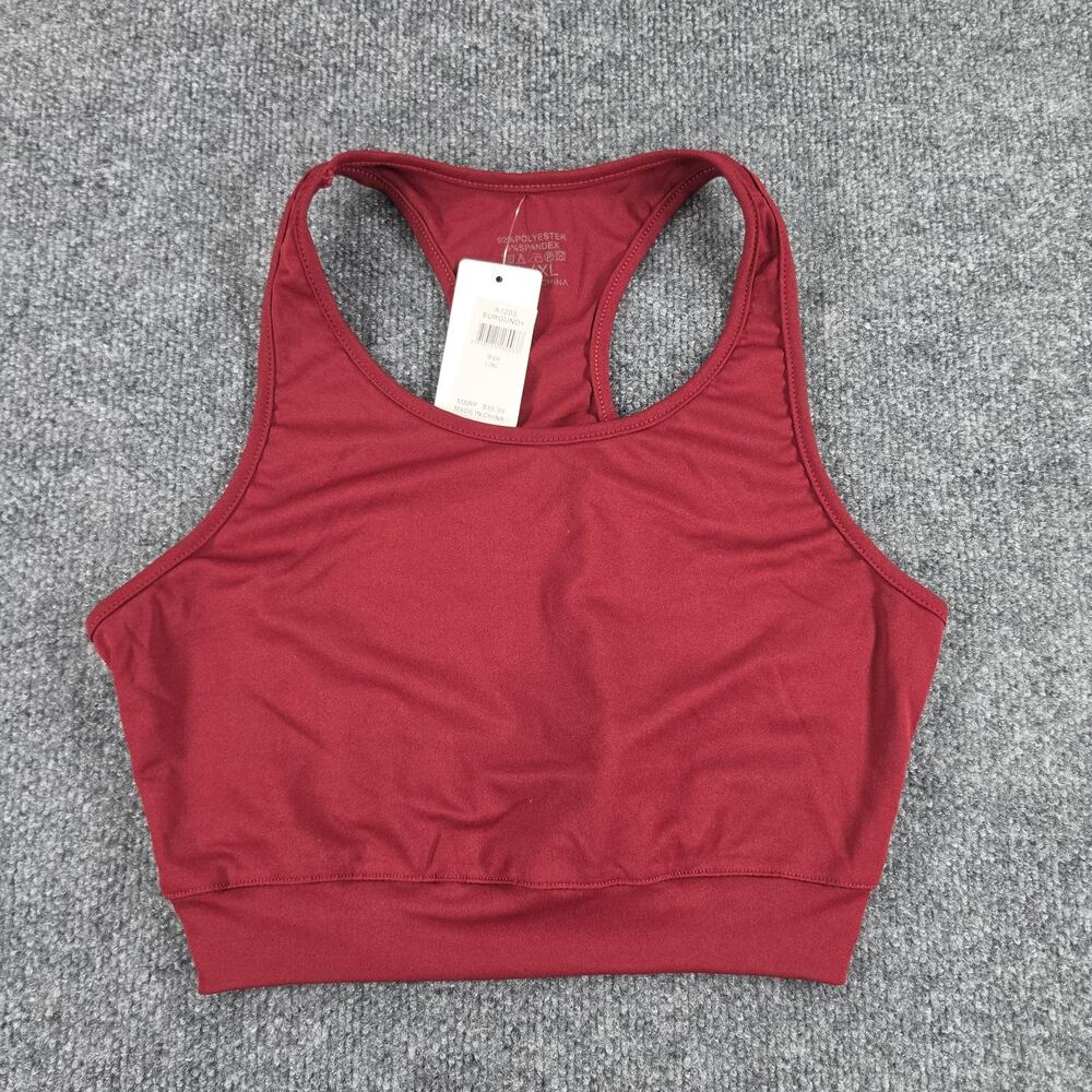 LYDAA Women's L/XL Burgundy Racerback Crop Tank Top Stretch Athletic A1203
